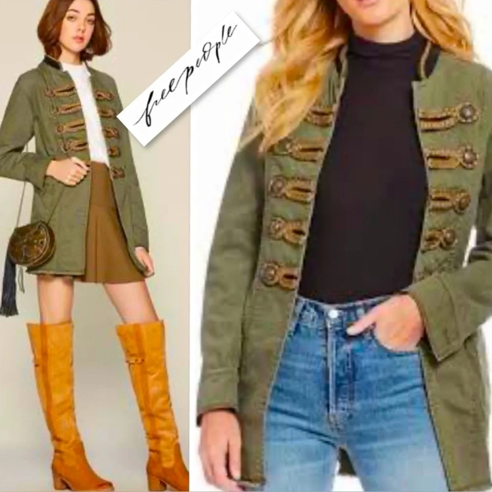 Free People Passenger Military Style Cotton Twill Jacket Blazer In Moss Size L